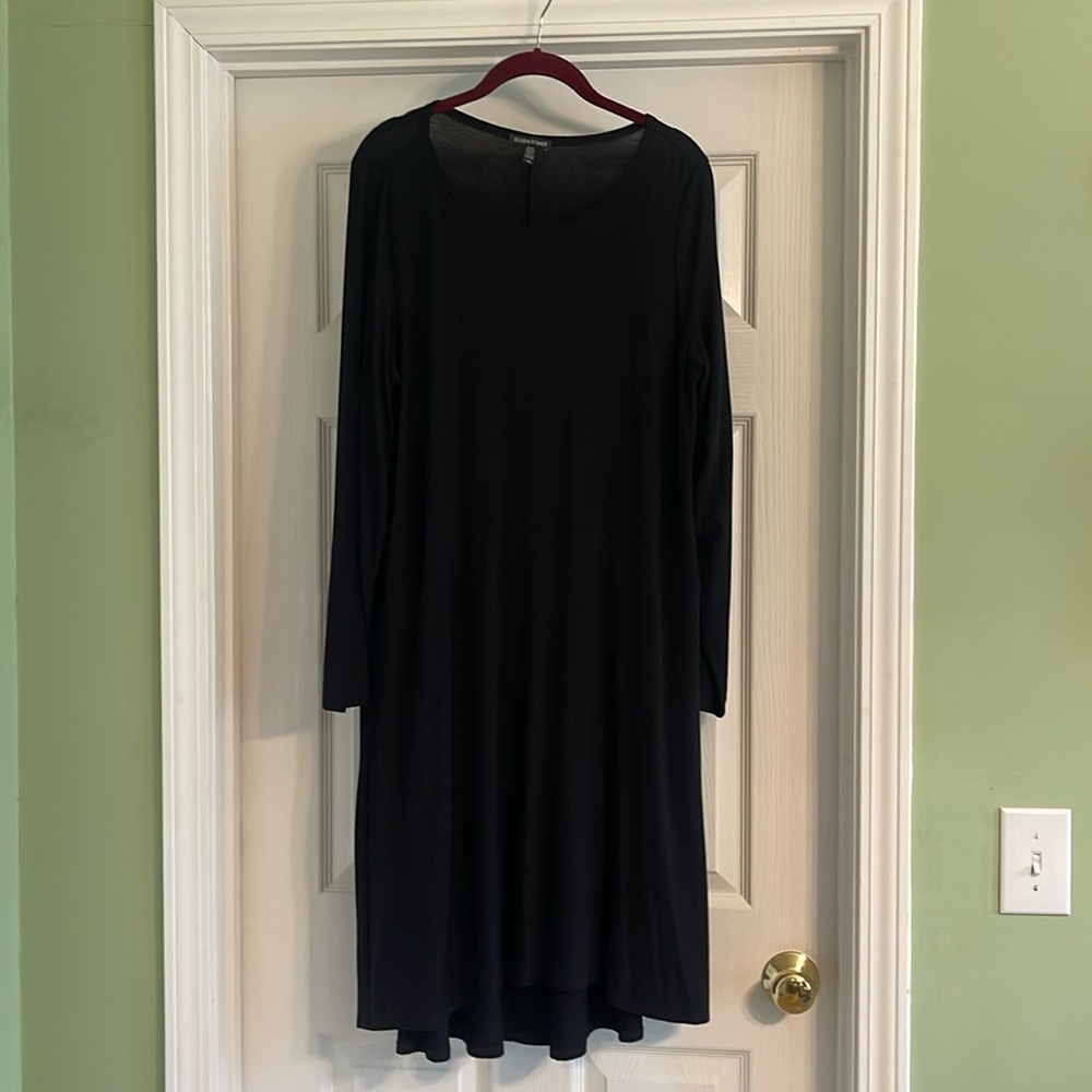 Eileen Fisher Ballet Neck Long Sleeve Black Dress-Sz Large